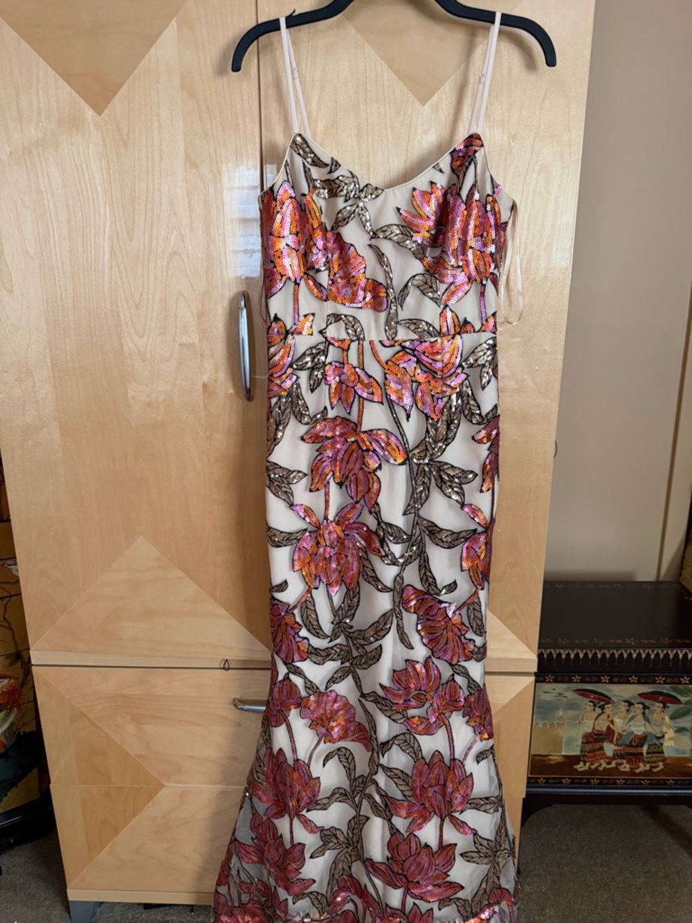 Dress the Population Cream Maxi Skirt with Pink & Orange Floral Embroidery - Picture 2 of 6